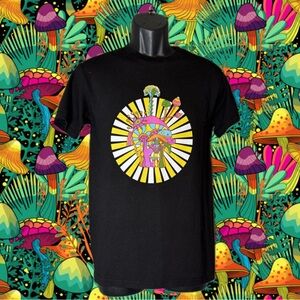 Positive Mystic Sunny Mushrooms Psychedelic Public District T-Shirt Black Sz S